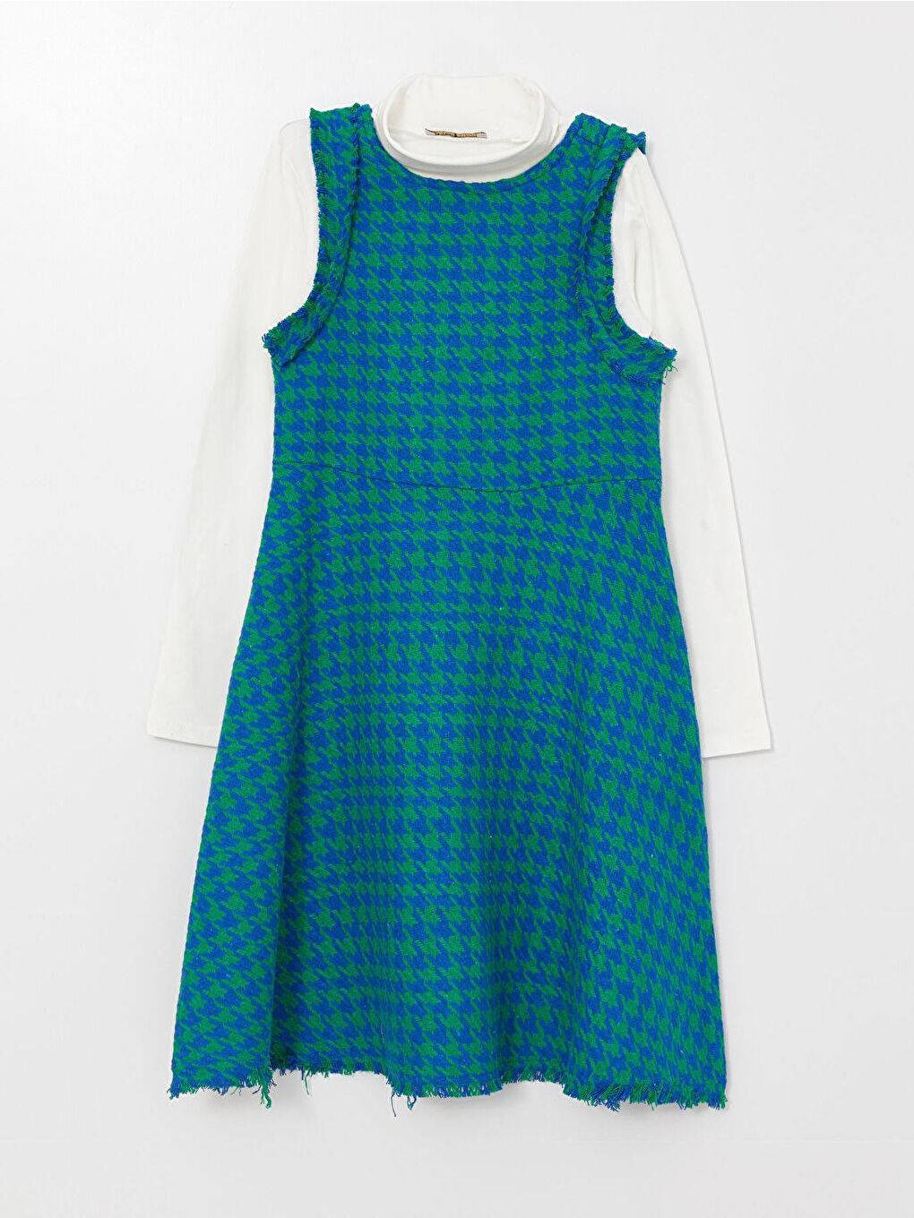 Karışık Kız Çocuk Dar Kalıp Ekose Elbise SweatShirt Takım