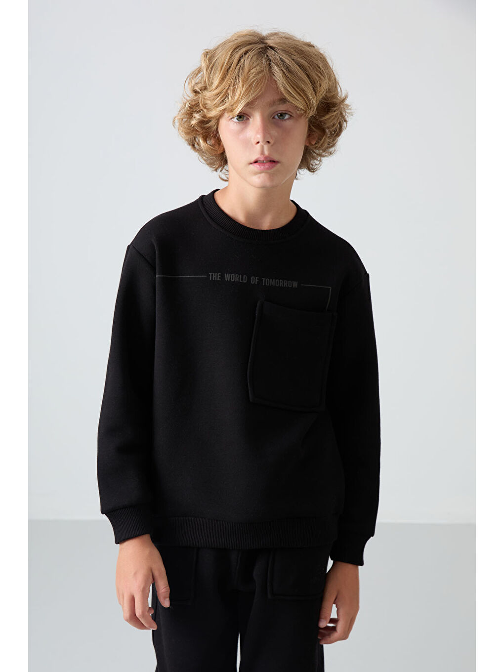 Siyah Pamuklu Kalın İçi Tüylü Yumuşak Dokulu Standart Fit Baskılı Erkek Çocuk Eşofman Takım - 11257