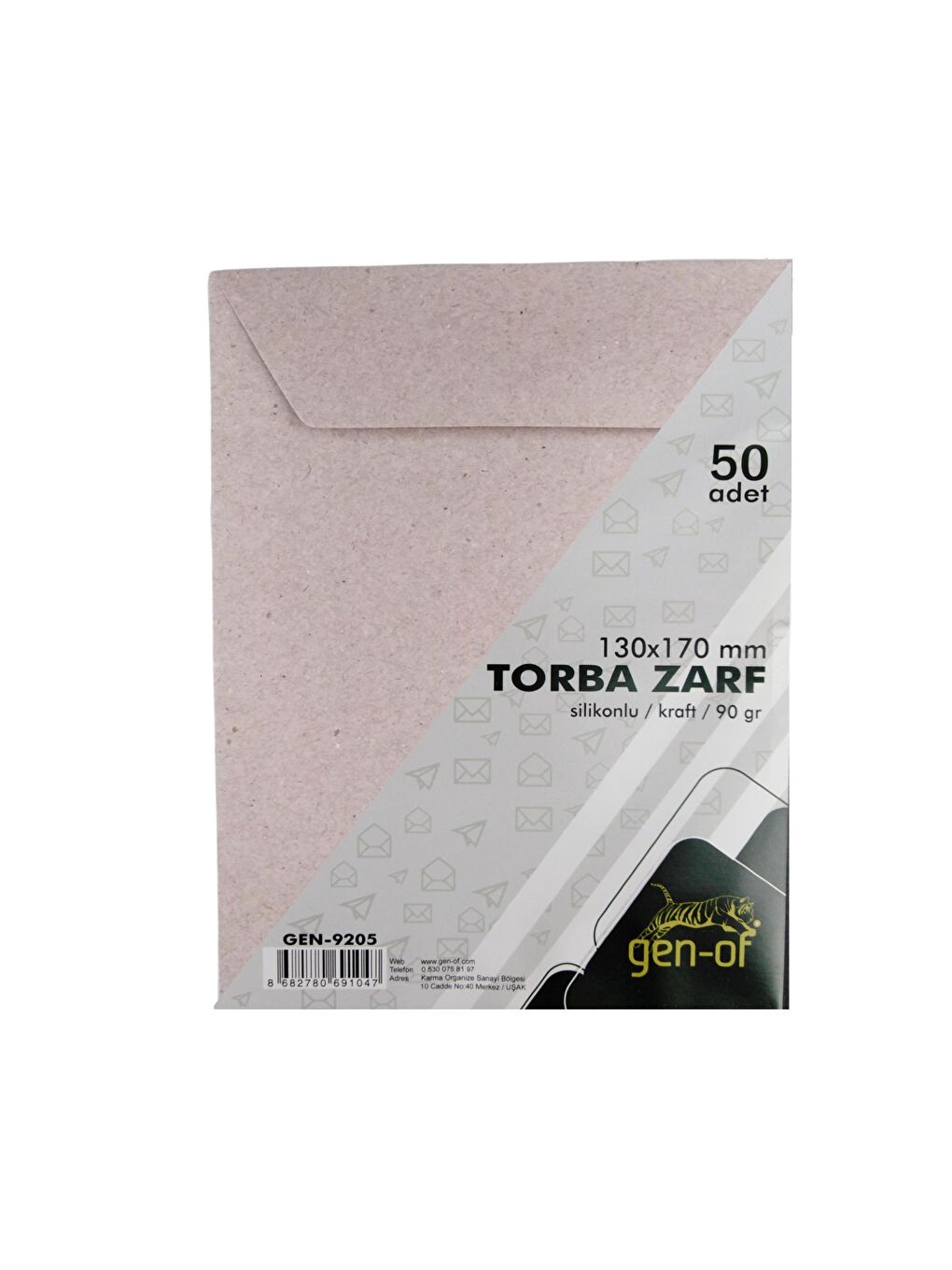 Gen-Of Orta Kahverengi Torba Zarf 13x17 Kraft 90 GR Silikonlu 50 li