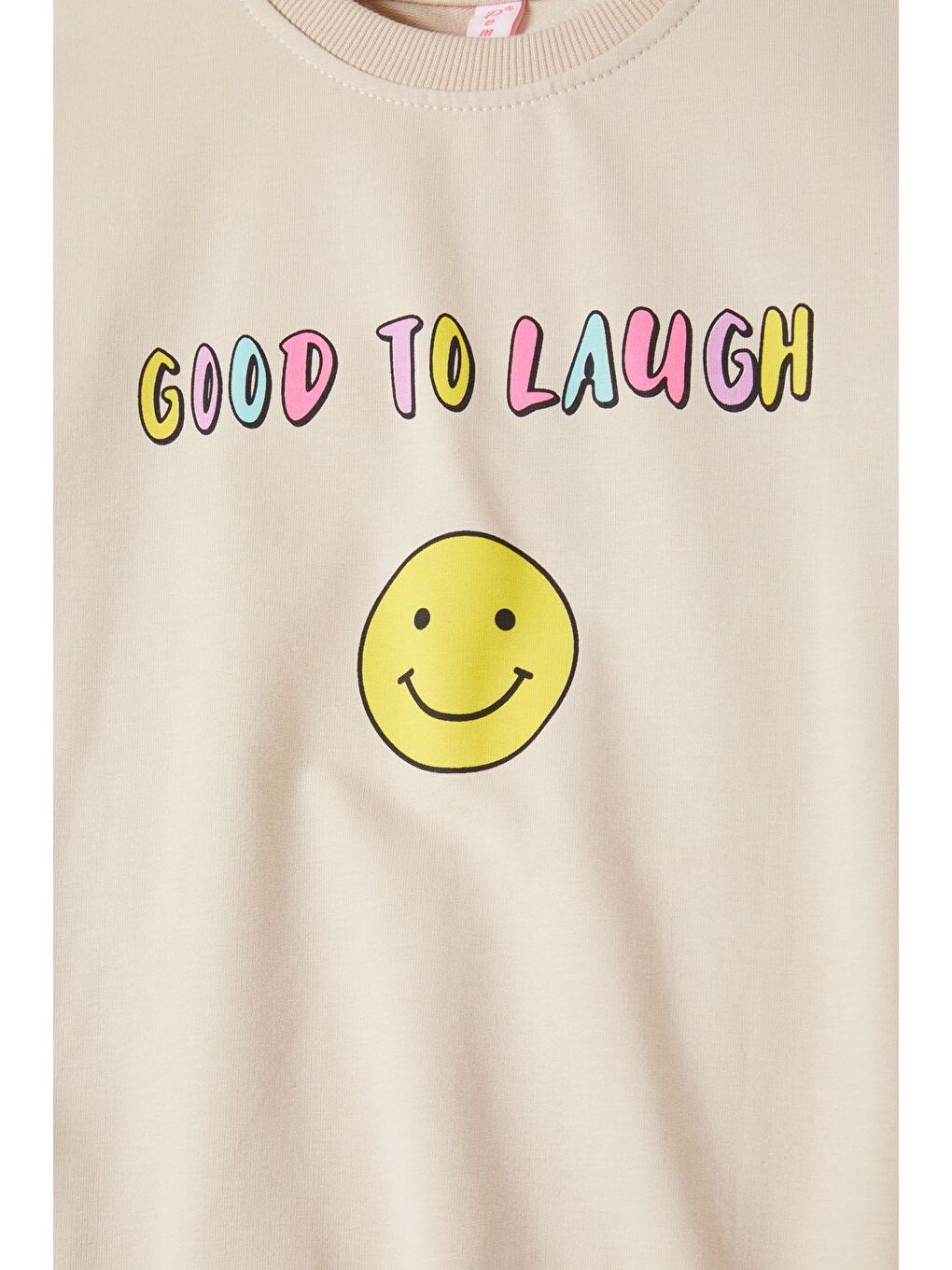 Ekru Krem Gülen Yüz Sırtı Baskılı Kız Çocuk Sweatshirt 16705-1