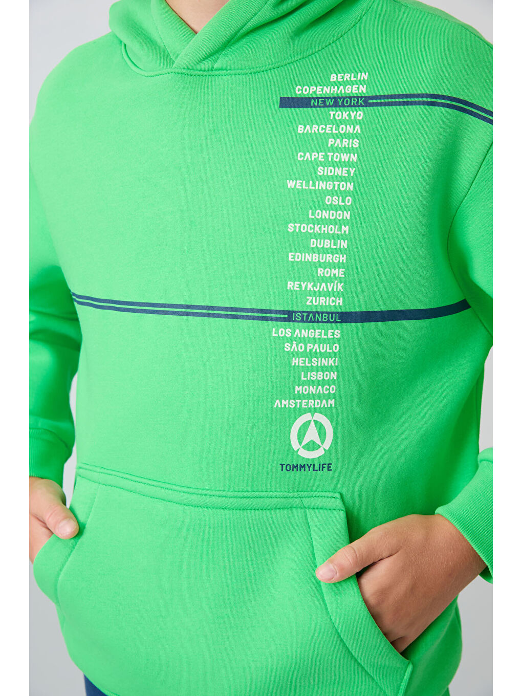 Neon Yeşil Pamuklu Kalın İçi Tüylü Yumuşak Dokulu Standart Fit Baskılı Erkek Çocuk Sweatshirt - 112-2