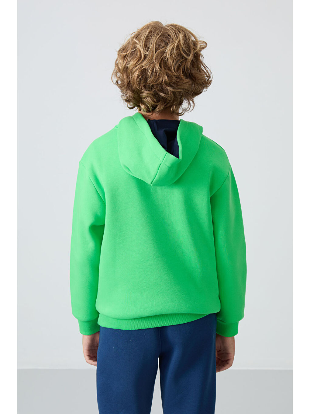 Neon Yeşil Pamuklu Kalın İçi Tüylü Yumuşak Dokulu Standart Fit Baskılı Erkek Çocuk Sweatshirt - 112-4