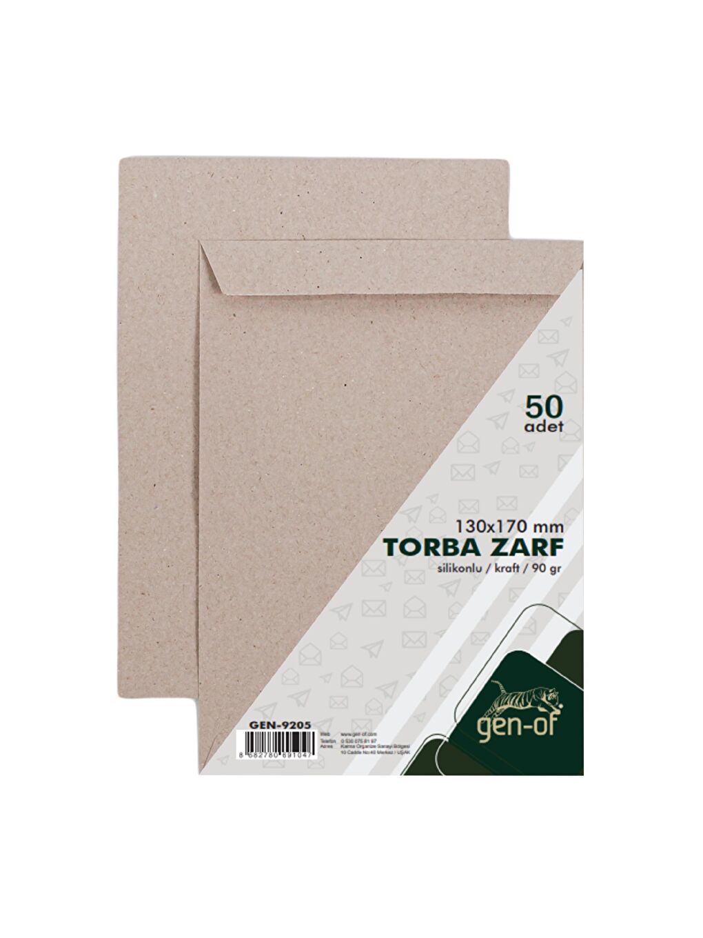 Gen-Of Orta Kahverengi Torba Zarf 13x17 Kraft 90 GR Silikonlu 50 li - 2