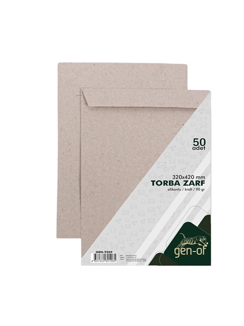 Gen-Of Orta Kahverengi Torba Zarf 32x42 Kraft 90 GR Silikonlu 50 li