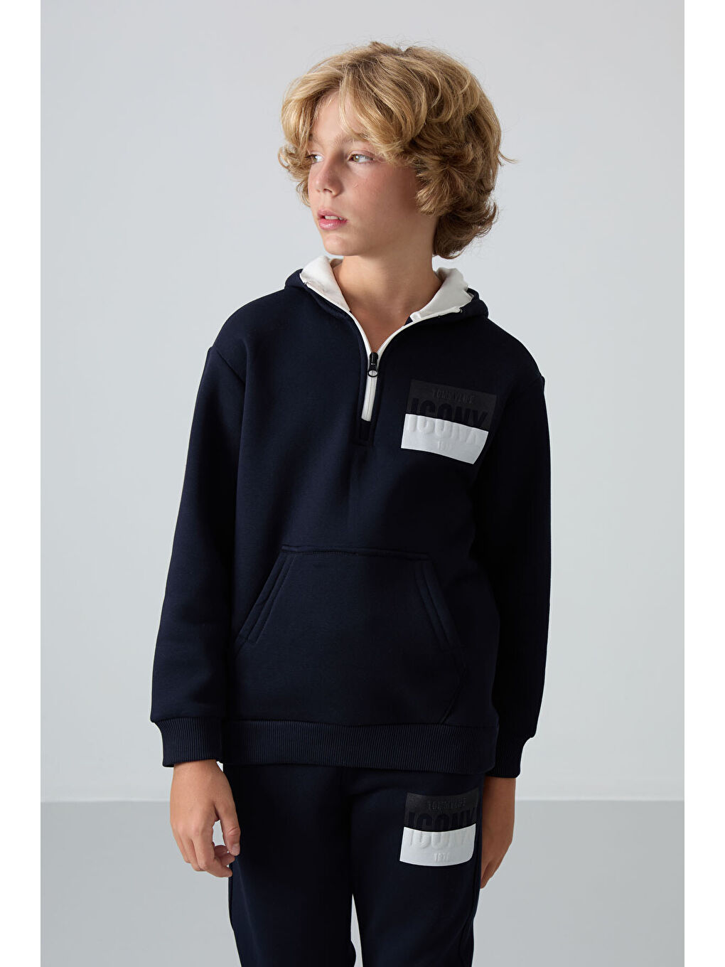 Lacivert Pamuklu Kalın İçi Tüylü Yumuşak Dokulu Standart Fit Baskılı Erkek Çocuk Eşofman Takım - 11-1