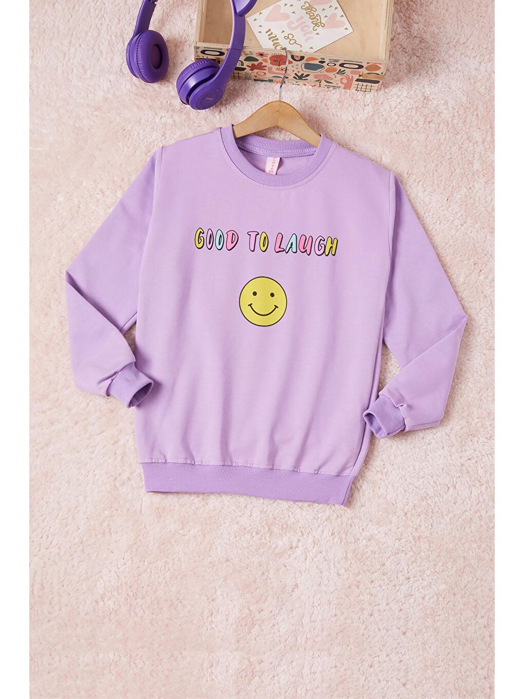 Lila Gülen Yüz Sırtı Baskılı Kız Çocuk Sweatshirt 16706