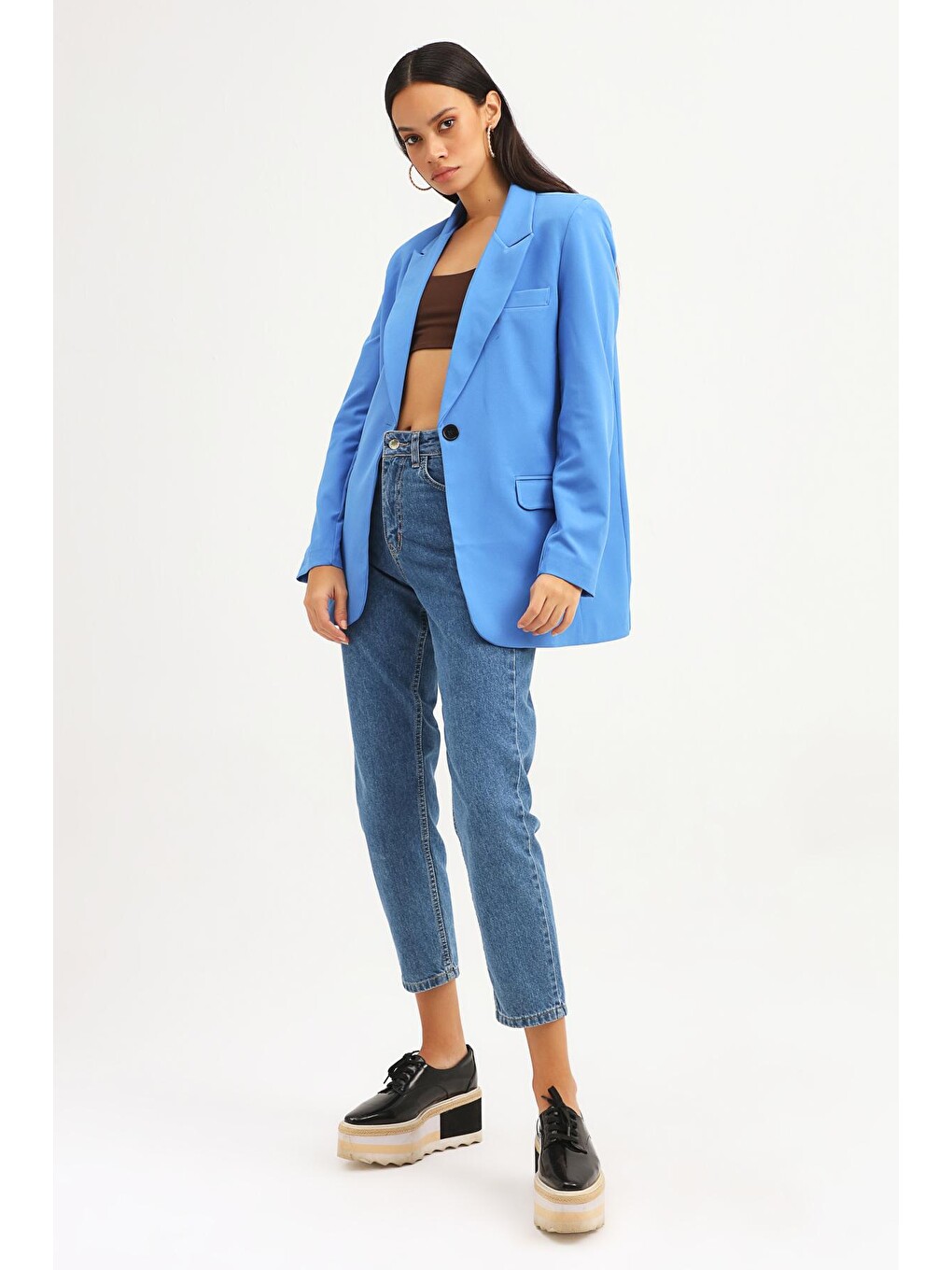 Tek Düğmeli Blazer Ceket Mavi