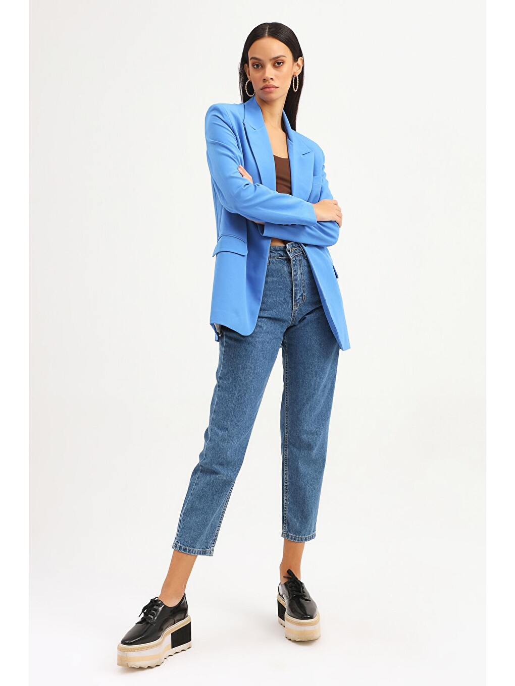 Tek Düğmeli Blazer Ceket Mavi-2