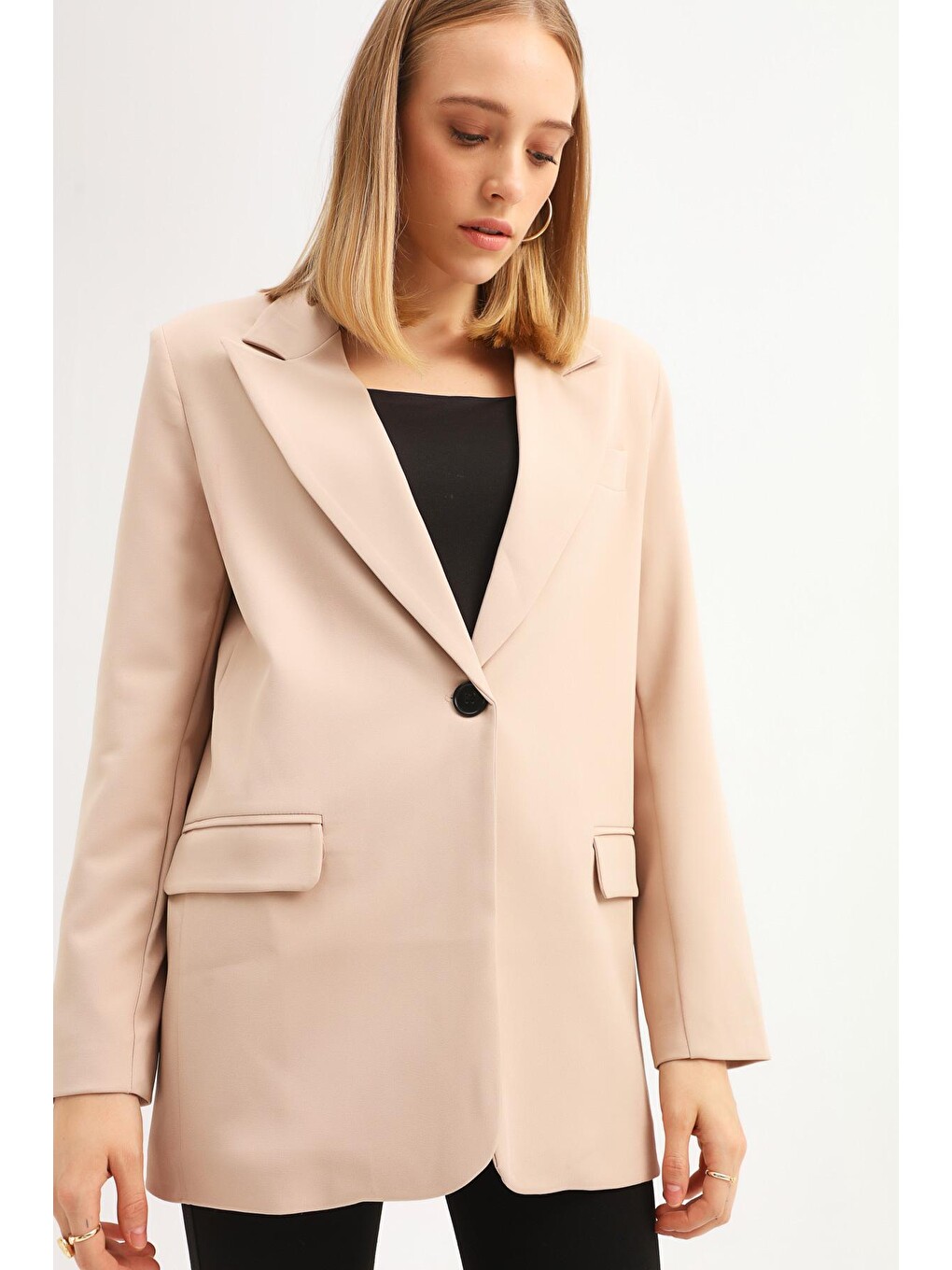 Tek Düğmeli Blazer Ceket Bej