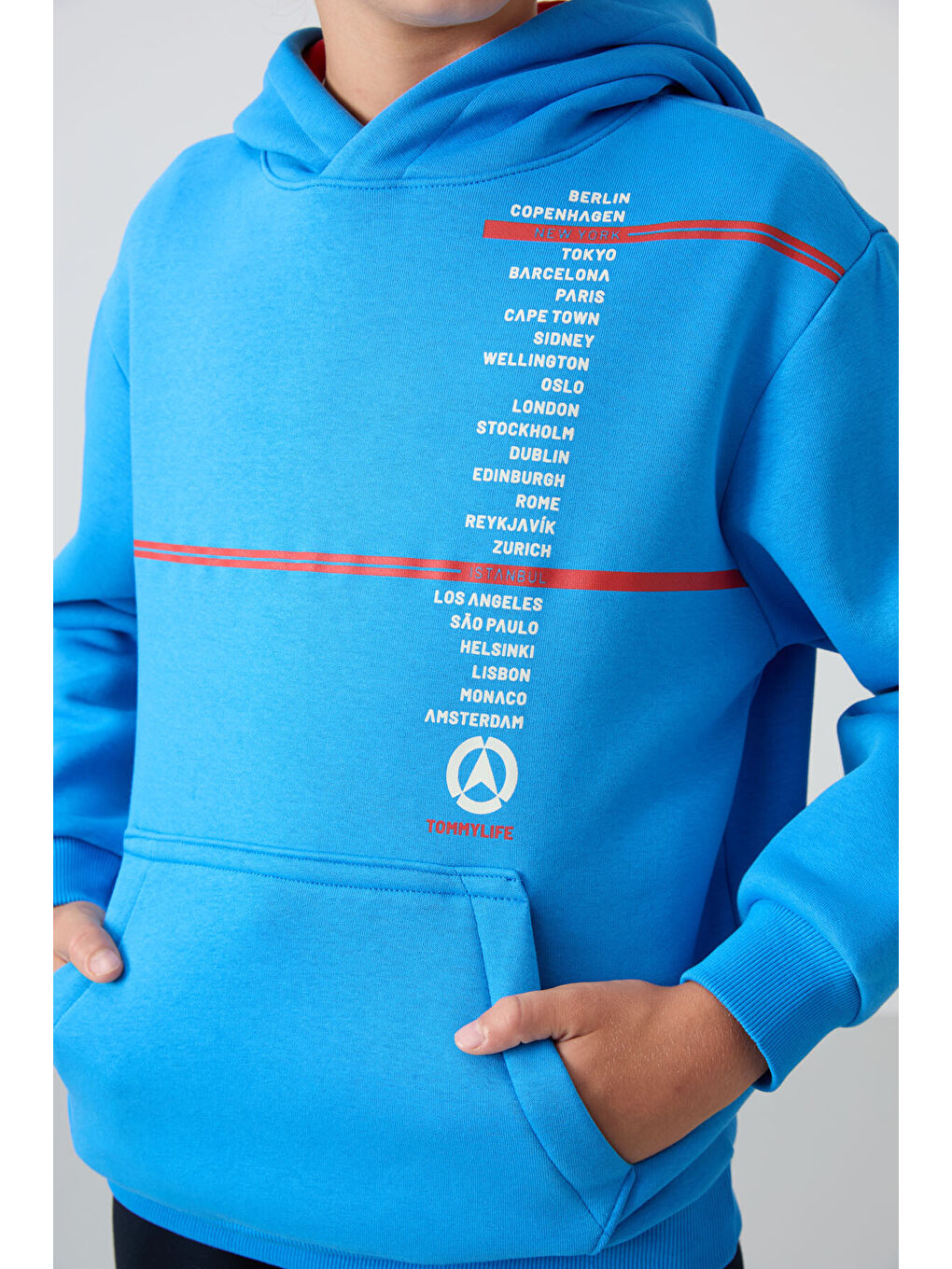 Mavi Saks Pamuklu Kalın İçi Tüylü Yumuşak Dokulu Standart Fit Baskılı Erkek Çocuk Sweatshirt - 11239-2