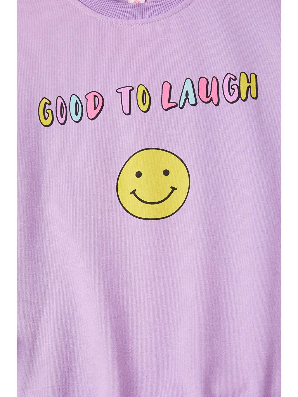 Lila Gülen Yüz Sırtı Baskılı Kız Çocuk Sweatshirt 16706-2