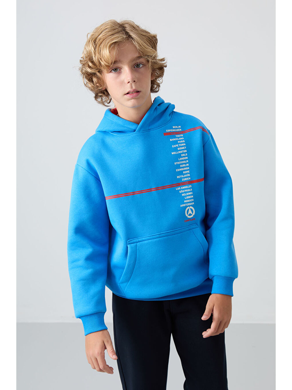 Mavi Saks Pamuklu Kalın İçi Tüylü Yumuşak Dokulu Standart Fit Baskılı Erkek Çocuk Sweatshirt - 11239-3