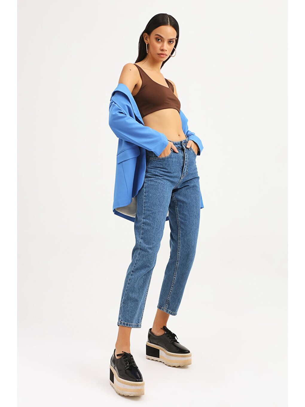 Tek Düğmeli Blazer Ceket Mavi-3