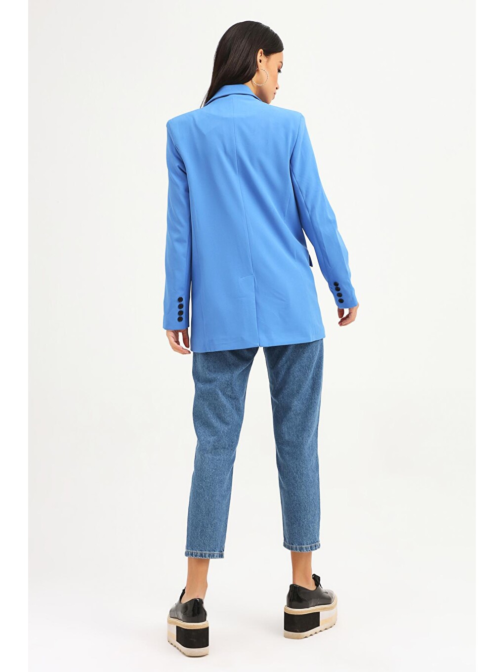 Tek Düğmeli Blazer Ceket Mavi-4