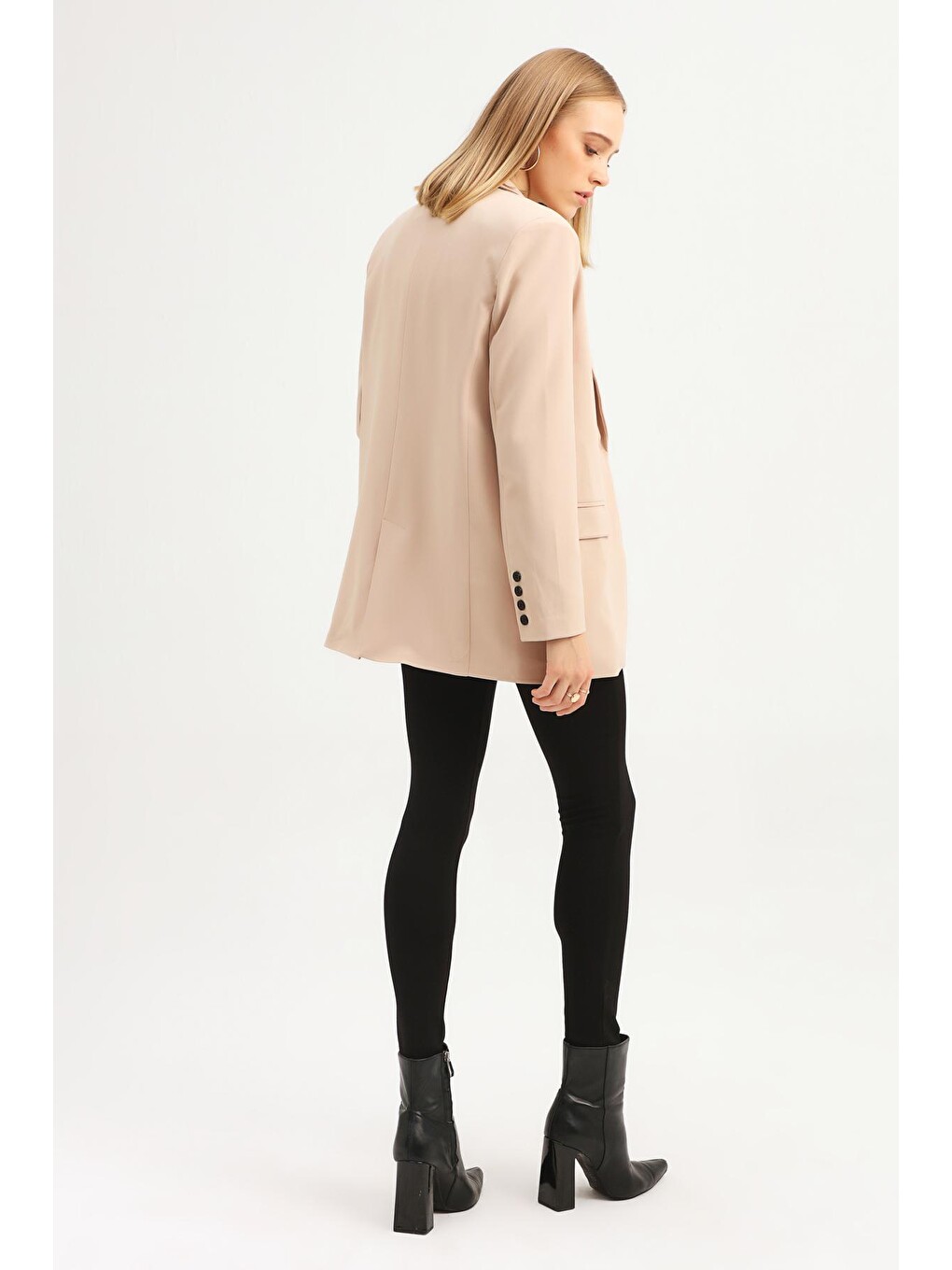 Tek Düğmeli Blazer Ceket Bej-4