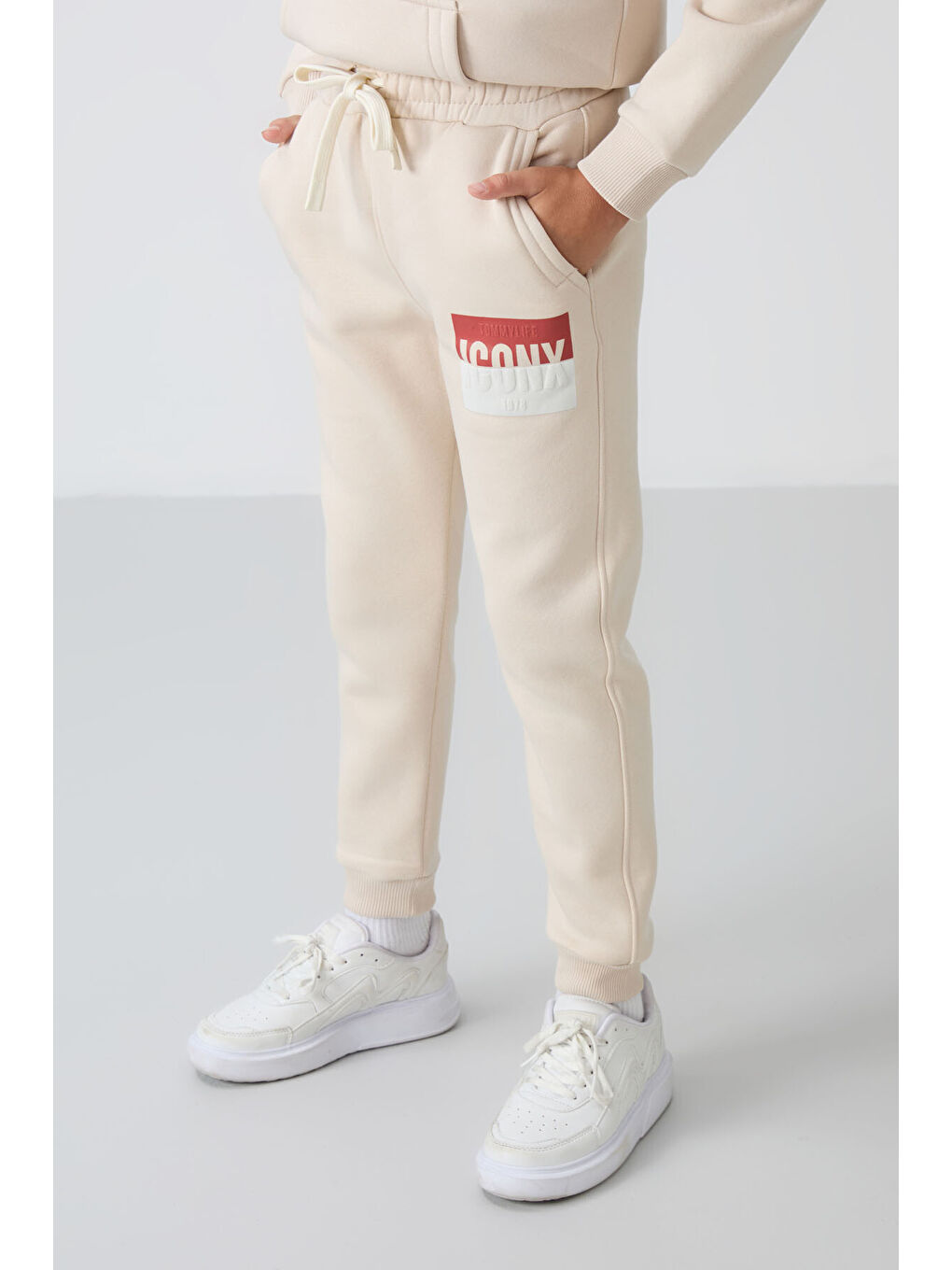 Bej Pamuklu Kalın İçi Tüylü Yumuşak Dokulu Standart Fit Baskılı Erkek Çocuk Eşofman Takım - 11246-4