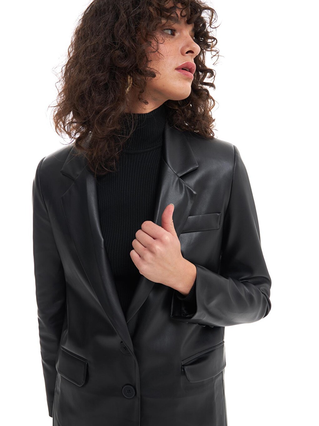 Blazer Deri Ceket Siyah-3