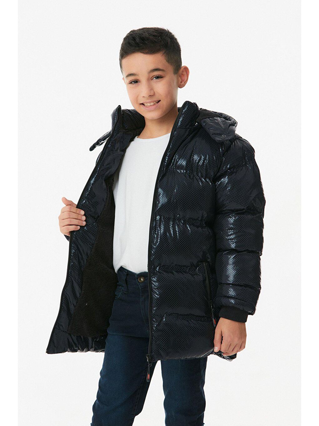 Lacivert Baskılı Fermuarlı Unisex  Çocuk Şişme Mont-1