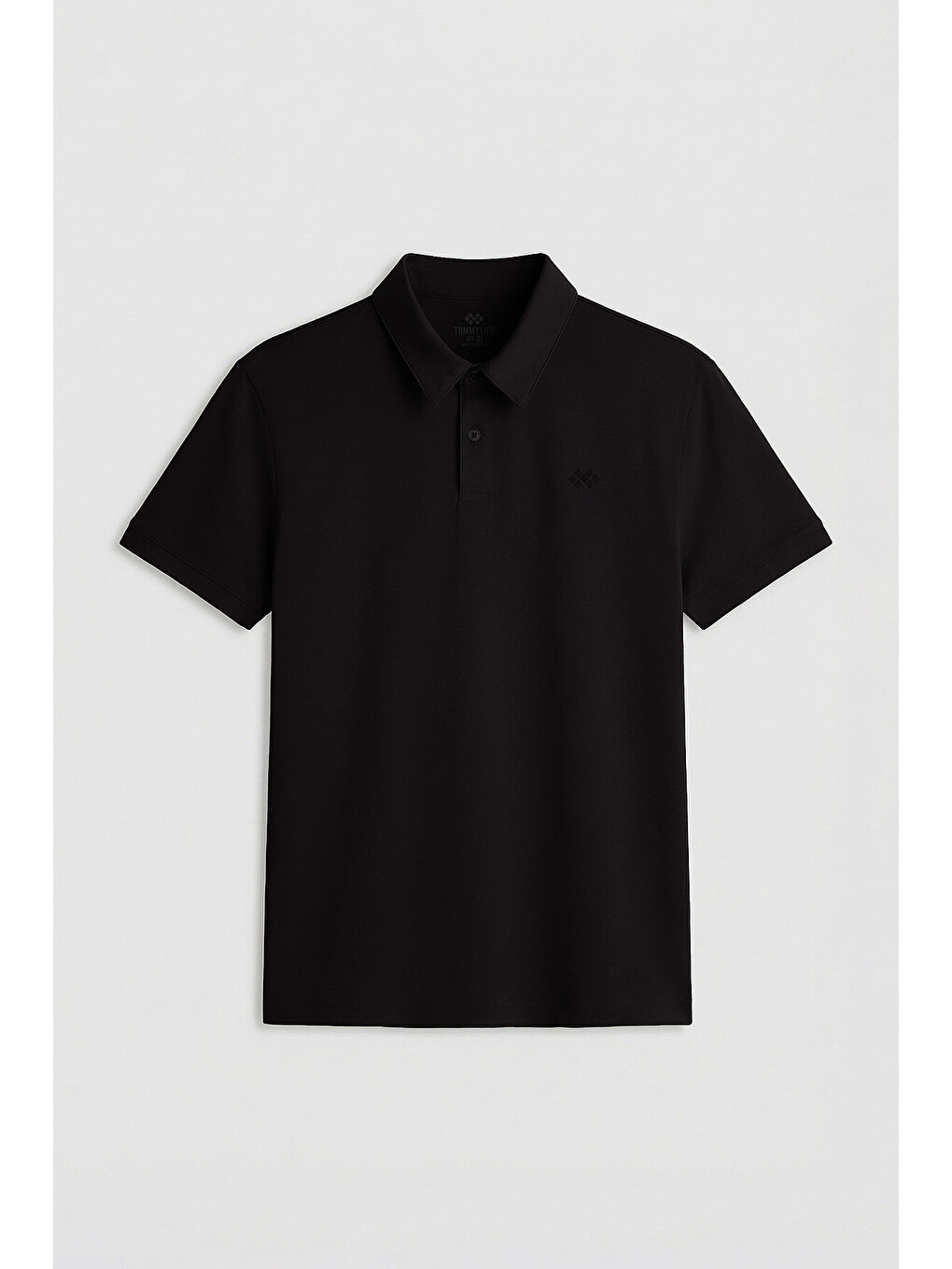 Siyah Basic Logolu Standart Kalıp Triko Polo Yaka Erkek Tişört - 87748-1
