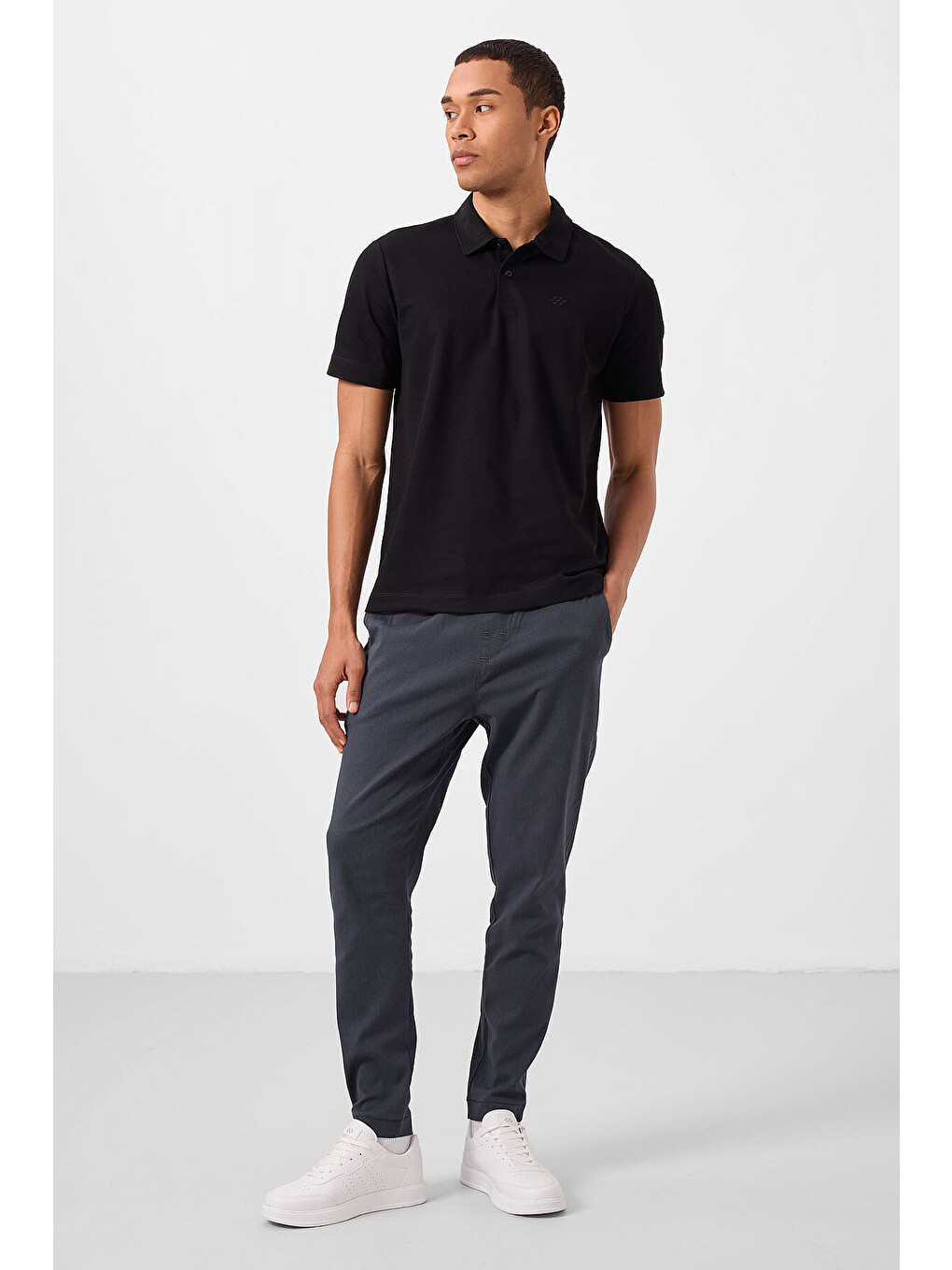 Siyah Basic Logolu Standart Kalıp Triko Polo Yaka Erkek Tişört - 87748-2
