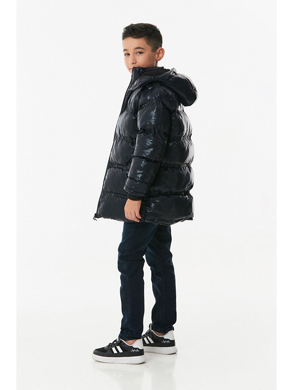 Lacivert Baskılı Fermuarlı Unisex  Çocuk Şişme Mont-2