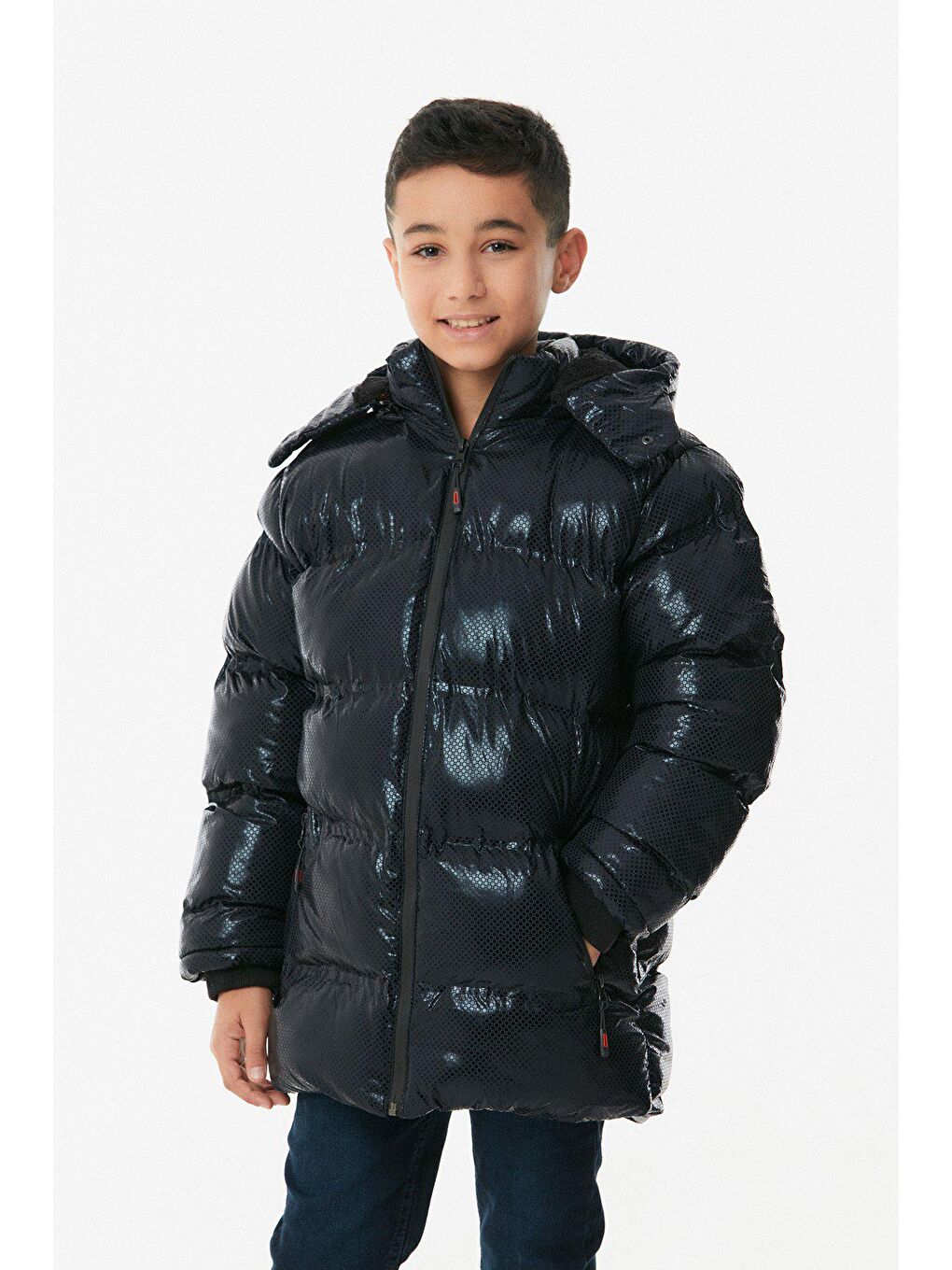 Lacivert Baskılı Fermuarlı Unisex  Çocuk Şişme Mont-4