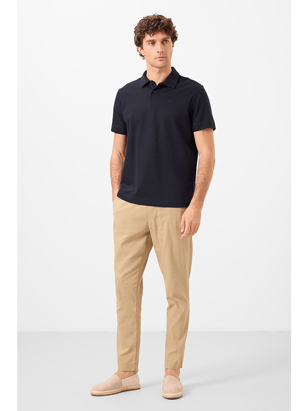 Lacivert Basic Logolu Standart Kalıp Triko Polo Yaka Erkek Tişört - 87748-2