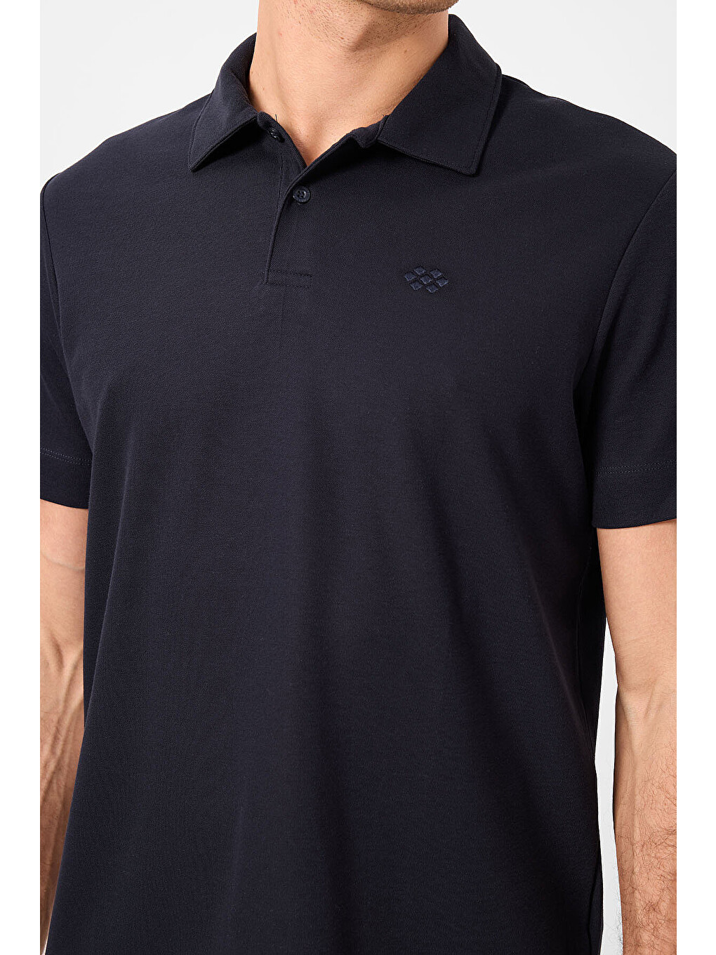 Lacivert Basic Logolu Standart Kalıp Triko Polo Yaka Erkek Tişört - 87748-3