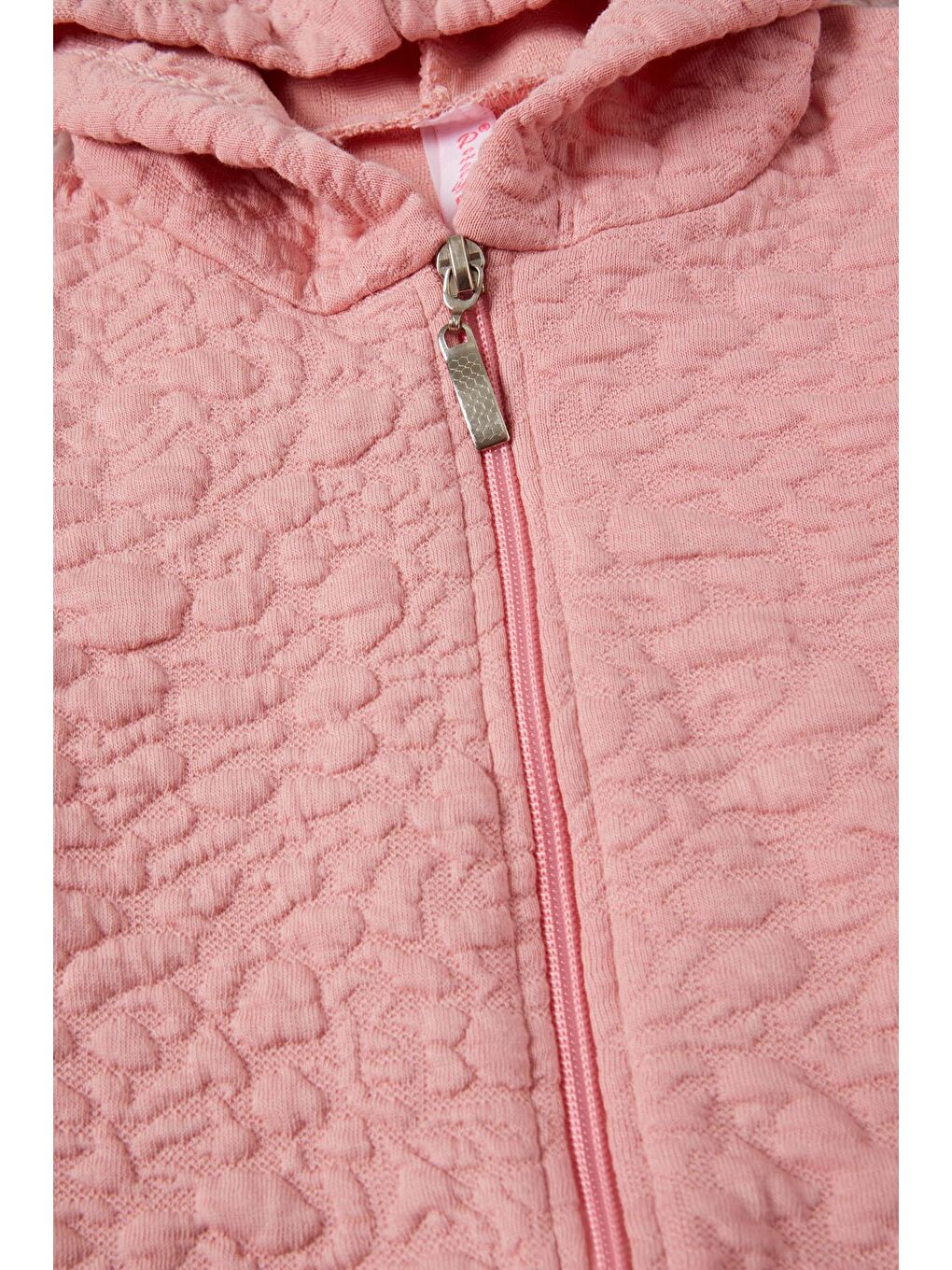 Pembe Kız Çocuk Kapitone Desenli Kapüşonlu Fermuarlı Hırka 16602-2