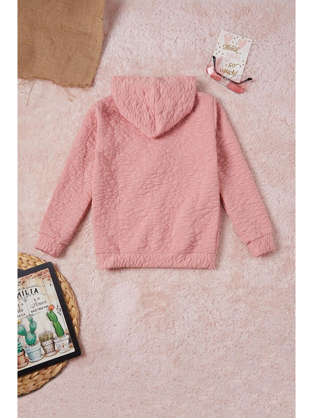 Pembe Kız Çocuk Kapitone Desenli Kapüşonlu Fermuarlı Hırka 16602-3