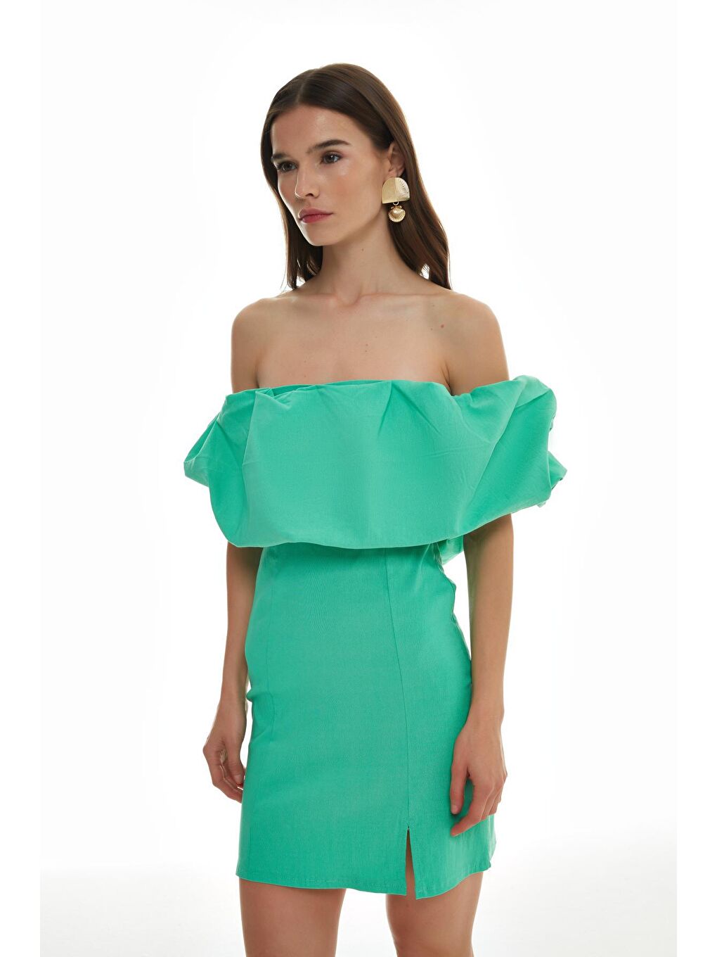 Turkuaz Fırfır Detaylı Straplez Mini Elbise Apple Mint