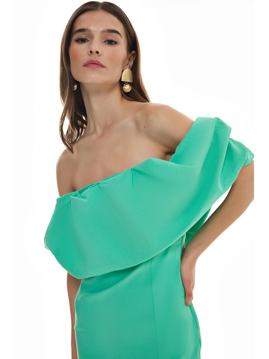 Turkuaz Fırfır Detaylı Straplez Mini Elbise Apple Mint-2