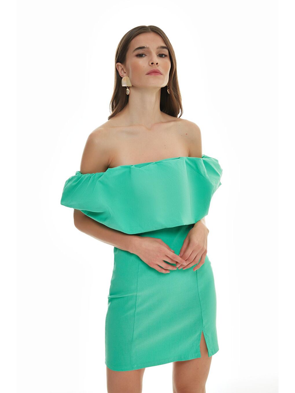 Turkuaz Fırfır Detaylı Straplez Mini Elbise Apple Mint-3