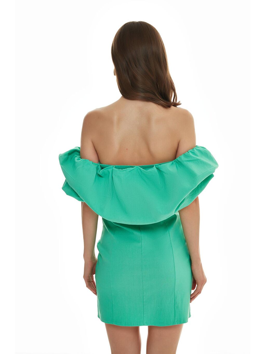 Turkuaz Fırfır Detaylı Straplez Mini Elbise Apple Mint-4