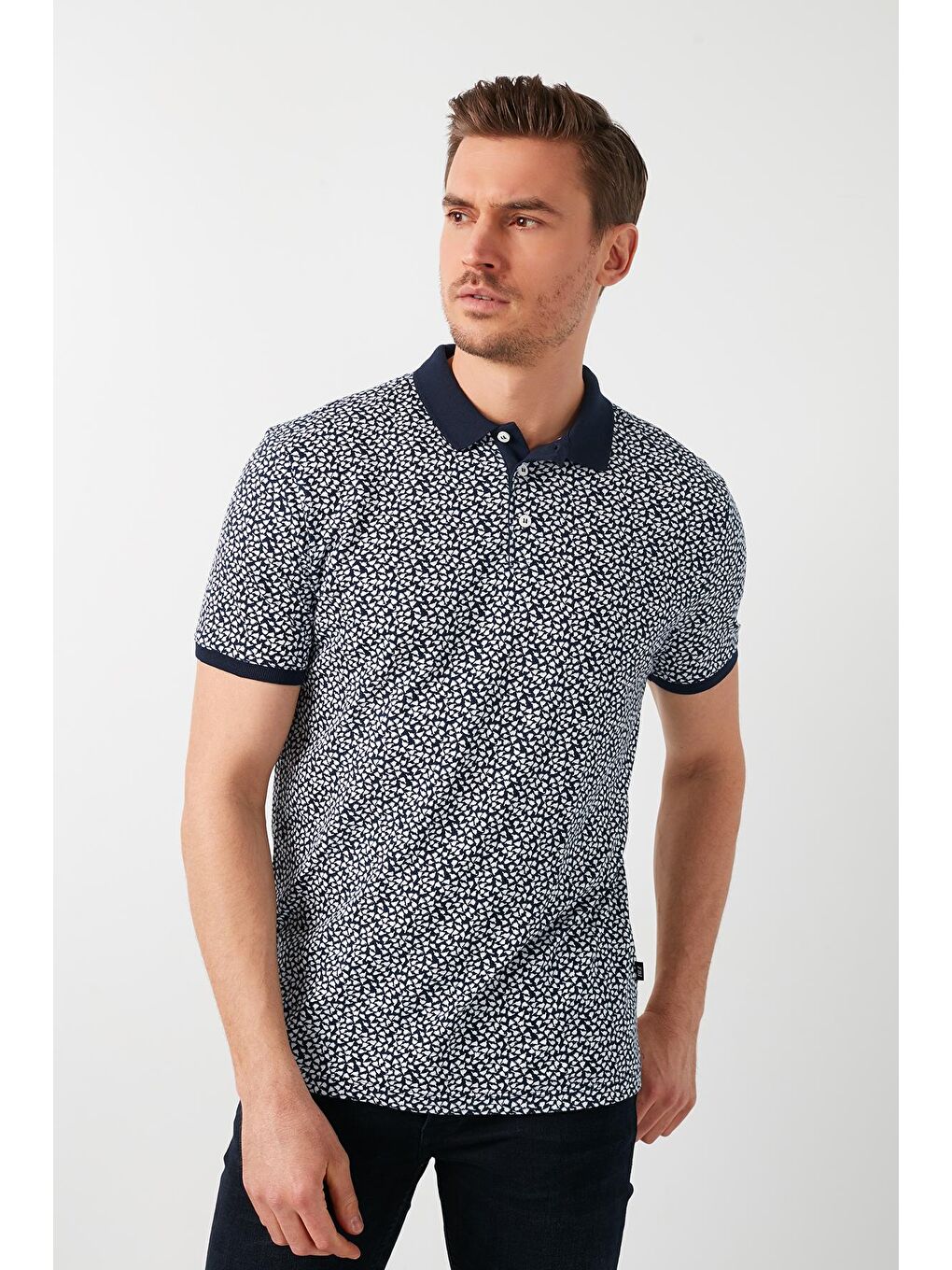 Lacivert % 100 Pamuklu Desenli Polo Yaka Tişört 5968004-2
