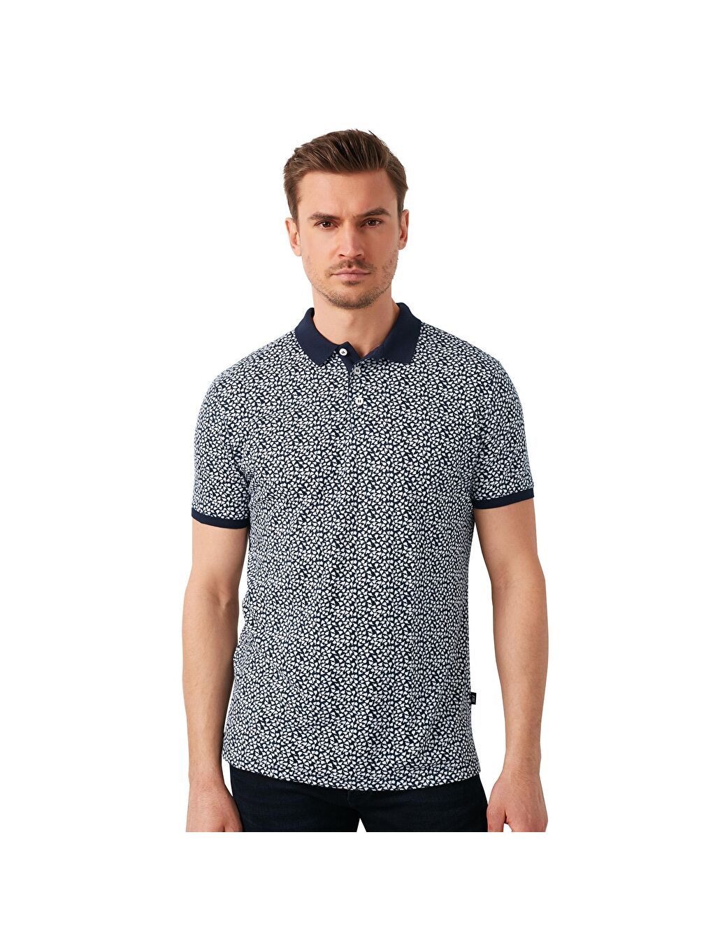 Lacivert % 100 Pamuklu Desenli Polo Yaka Tişört 5968004-4