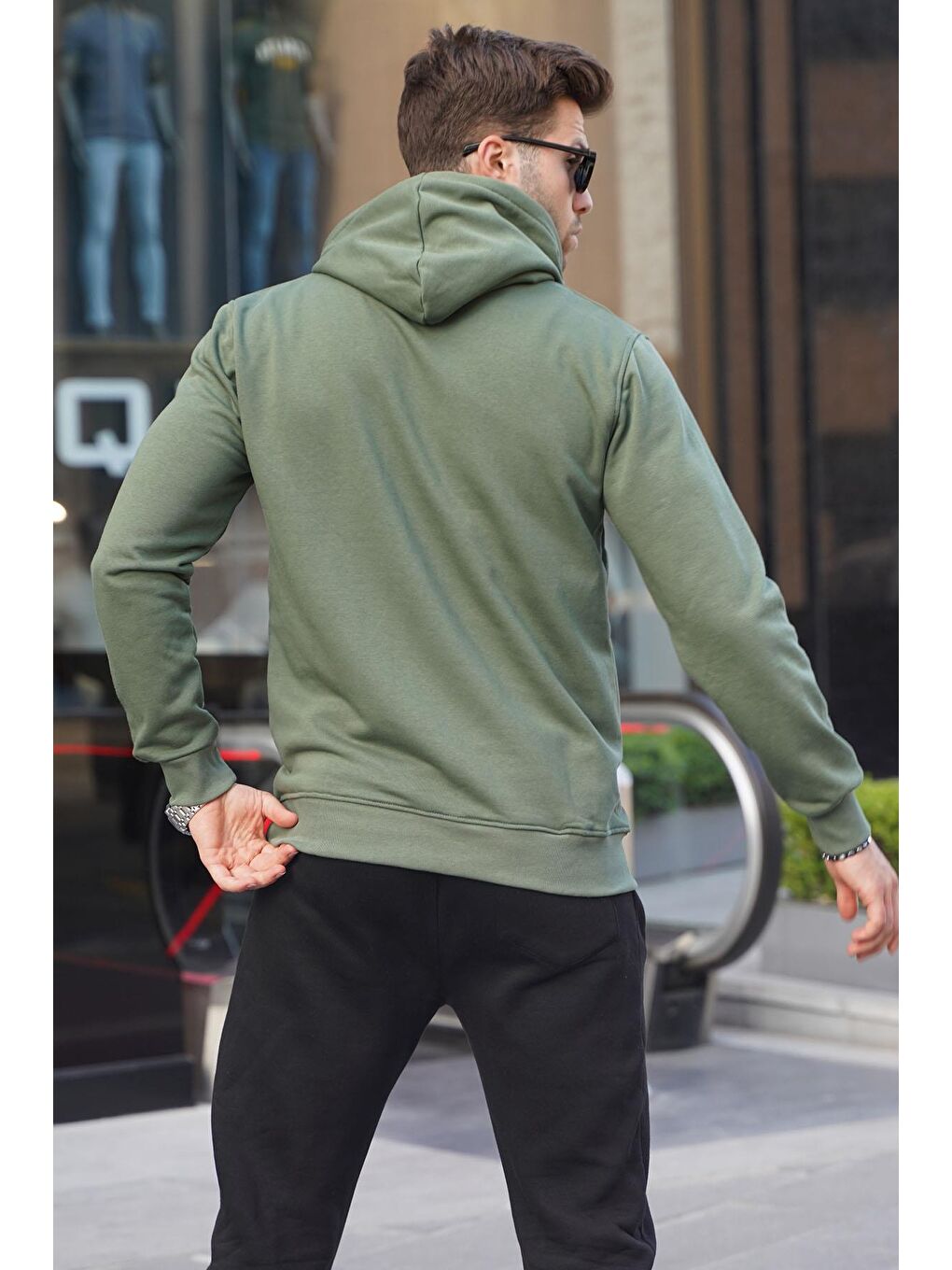 Haki Karmelanj Baskılı Kapüşonlu Erkek Hoodie 6149-2