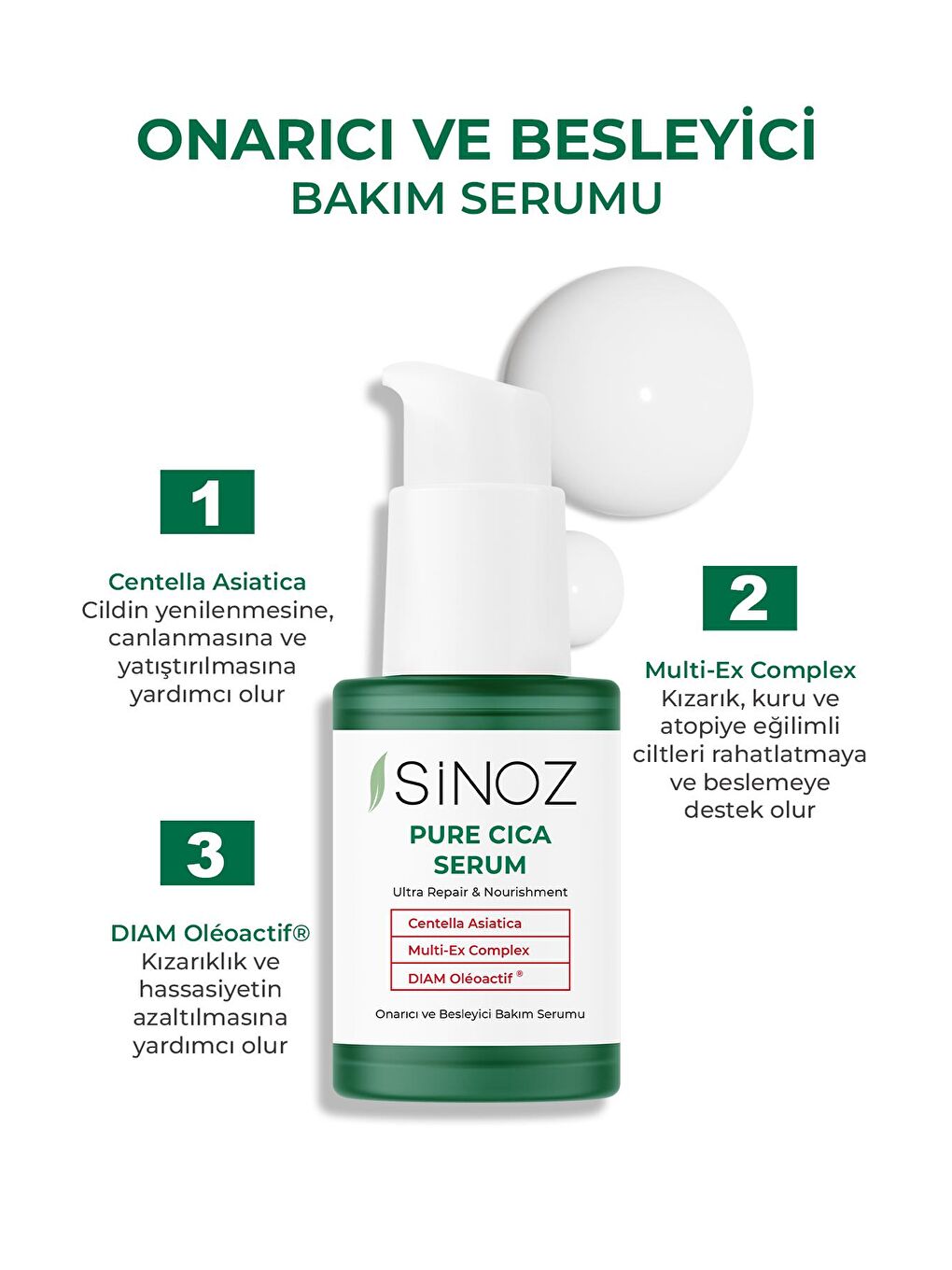 Sinoz Pure Cica Ultra Onarıcı ve Besleyici Bakım Serumu 30 ml - 1