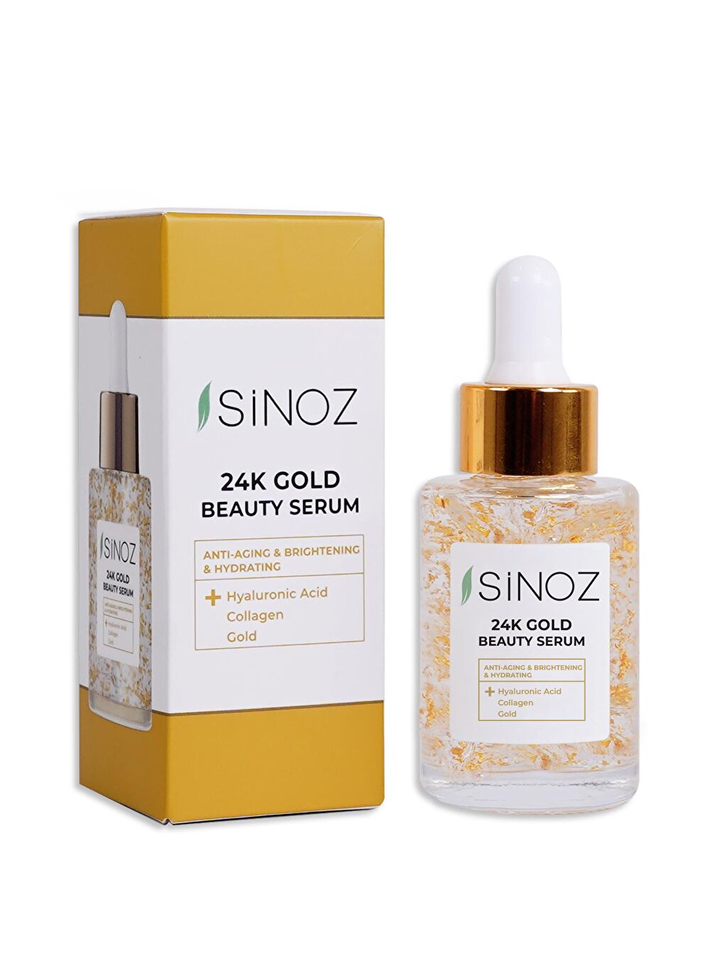 Sinoz 24K Altın Parçacıklı Hyaluronik Asit İçeren Kırışıklık Karşıtı Kolajen Cilt Bakım Serum 30 ML - 1