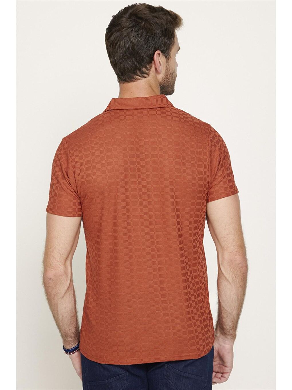Kahverengi Erkek Slim Fit Dar Kesim Pamuk Fermuarlı Tarçın Renk Polo Yaka Tişört-4