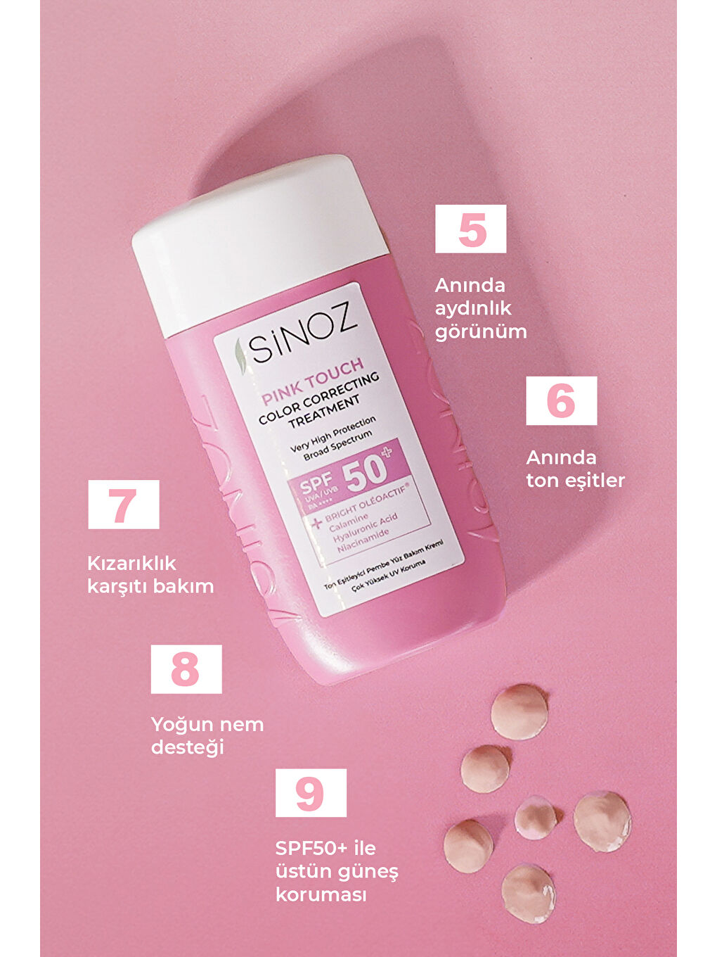 Sinoz Pink Touch Anında Ton Eşitleyici Pembe Yüz Bakım Kremi Spf50 - Mineral Güneş Filtresi 50 Ml - 2