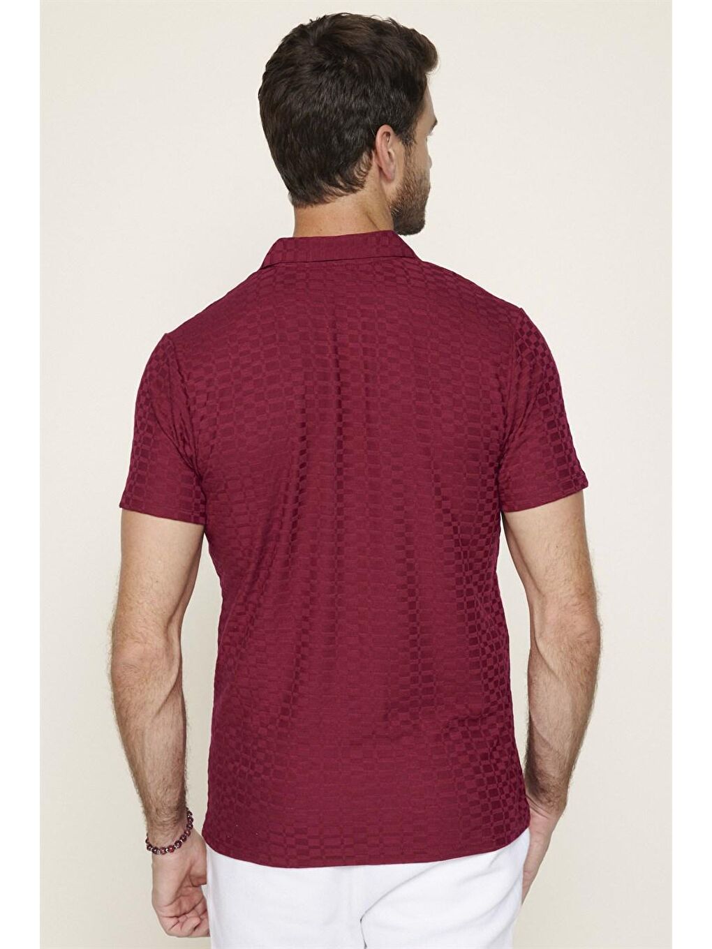 Erkek Slim Fit Dar Kesim Pamuk Fermuarlı Bordo Polo Yaka Tişört-4