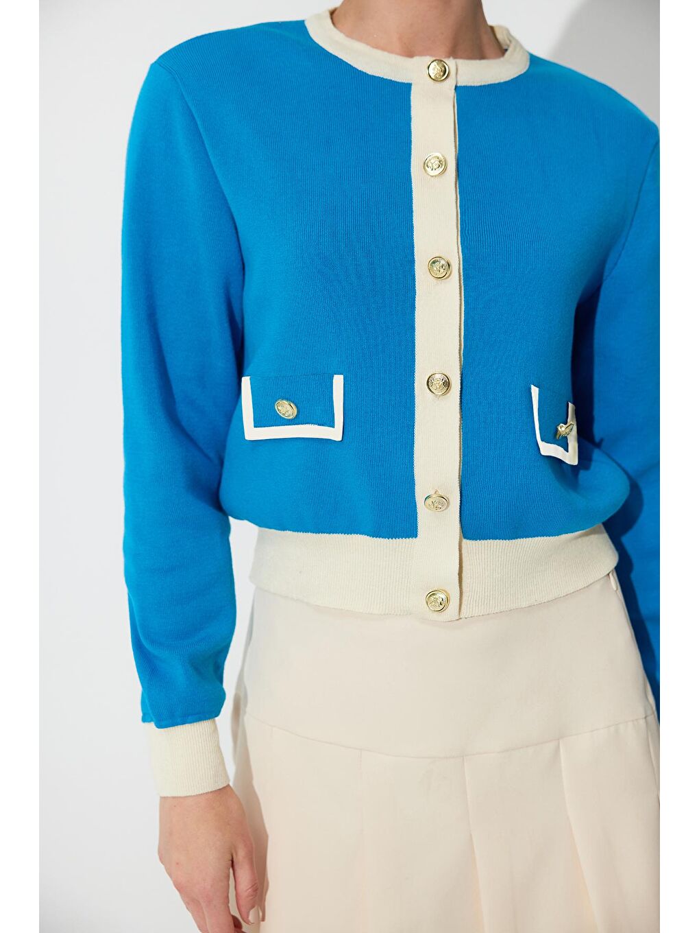 Mavi Bisiklet Yaka Düğmeli Triko Hırka-2