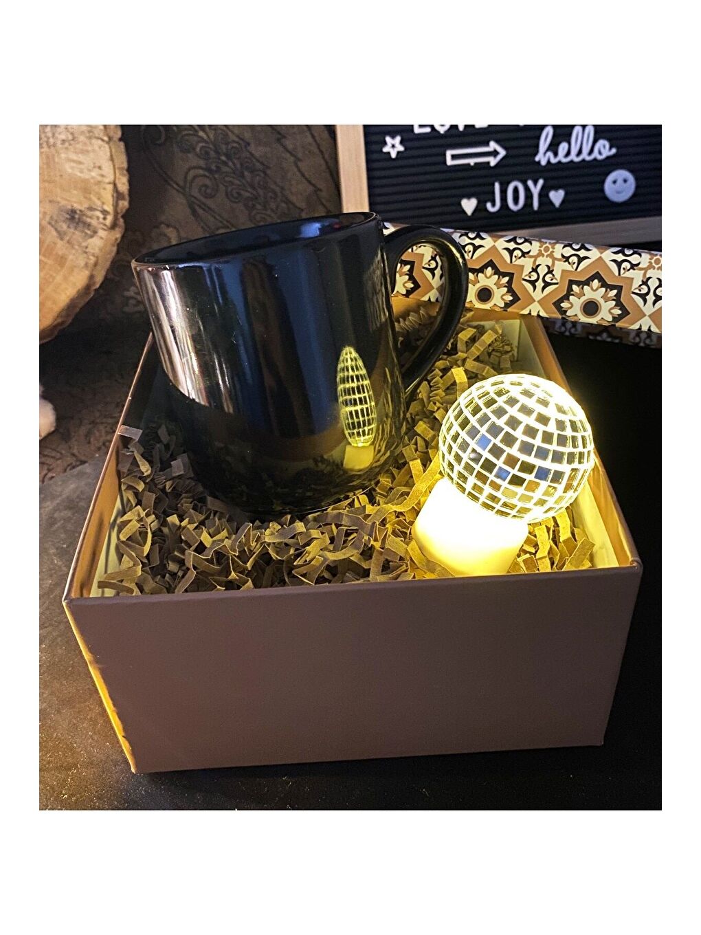 Karışık Özel Kutulu Siyah bulut Kupa Ve Hasır Lamba Mini Hediye Seti-1