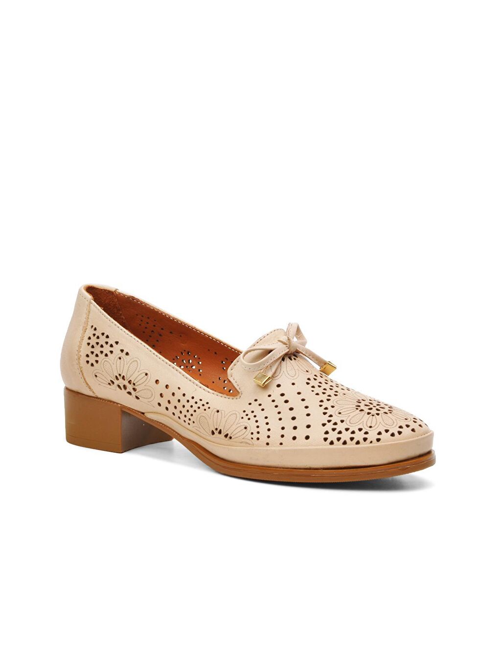 Bej Hakiki Deri Kadın Klasik Ayakkabı 1709214-2