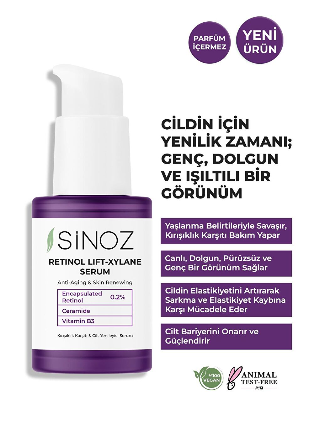 Sinoz Retinol Lift-Xylane Kırışıklık Karşıtı & Cilt Yenileyici Serum 30 ml