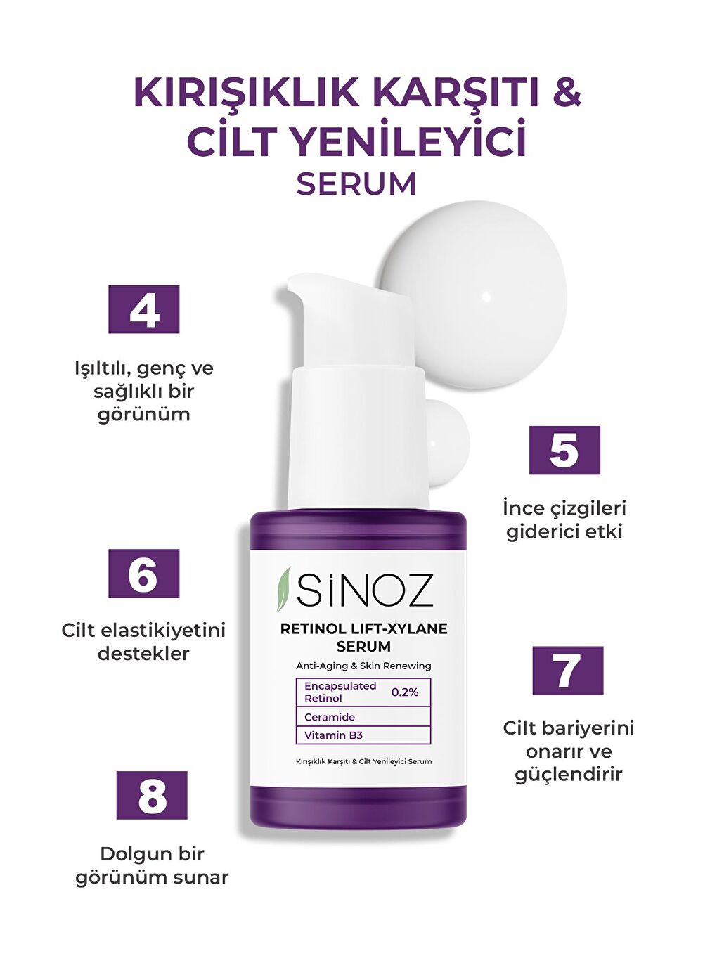 Sinoz Retinol Lift-Xylane Kırışıklık Karşıtı & Cilt Yenileyici Serum 30 ml - 2