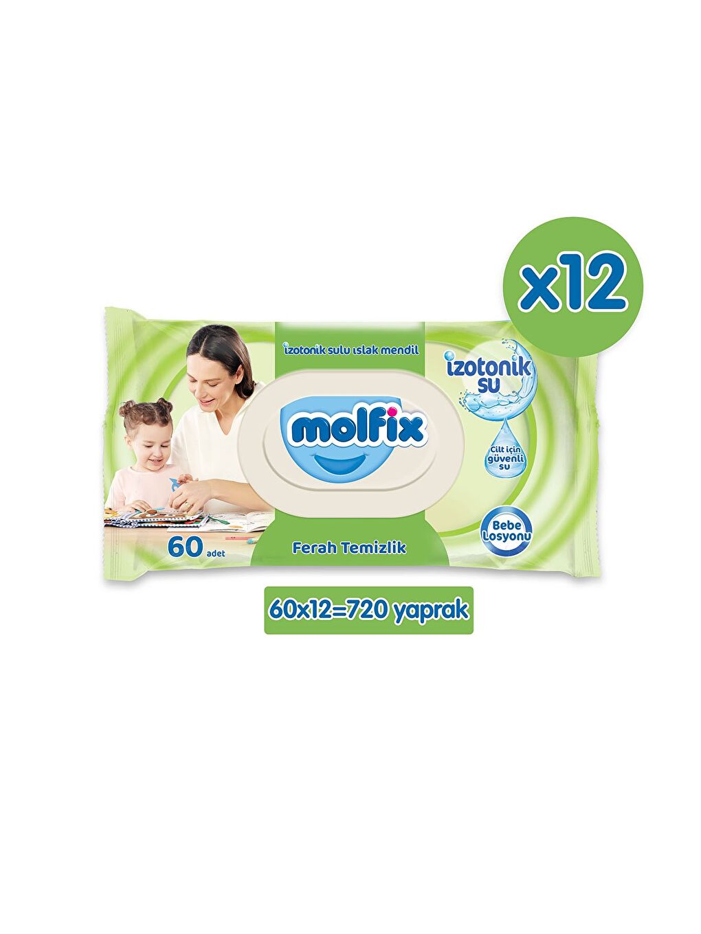 Molfix İzotonik Sulu Mendil Ferah 60 li x 12 Adet (720 Yaprak)