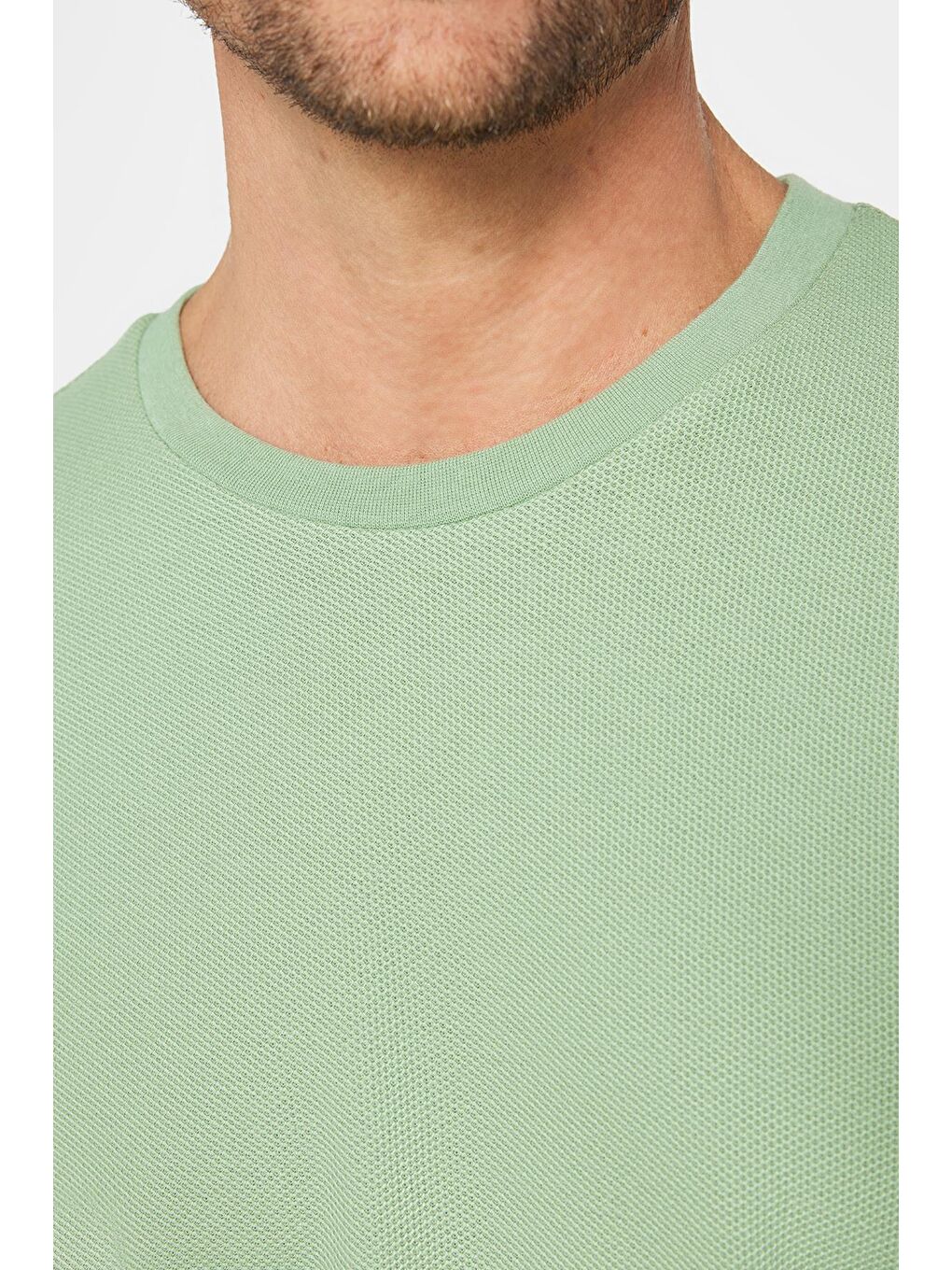 Erkek Slim Fit Dar Kesim %100 Pamuk Yumuşak Dokulu Desenli Yeşil Bisiklet Yaka Tişört-3