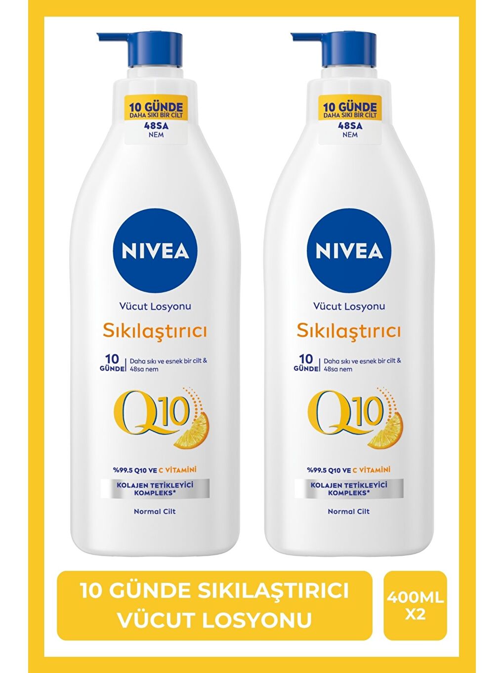 NIVEA Q10 Sıkılaştırıcı Vücut Losyonu 4000ml, C Vitamini, Nemlendirici, Esnek ve Elastik Cilt, X2 Adet